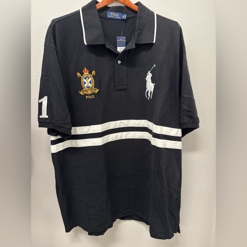 Ralph Lauren Black Polo with White Stripes - 3XLT Tall